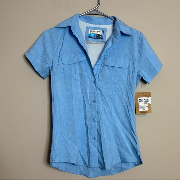 NWT Magellan Outdoor Blue Aster Moisture Wicking Fish Gear Shirt Size XS - Picture 2 of 6